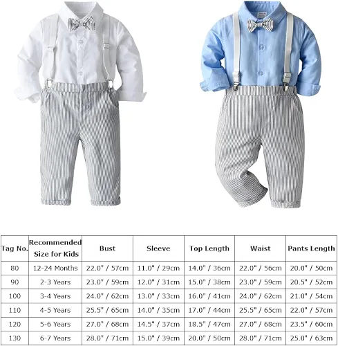 Miniatura 7 de Camisa a rayas para niños pequeños con corbata de moño + pantalones largos con tirantes