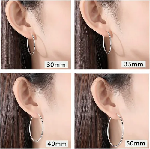 Miniatura 6 de YL Aretes de aro de plata de ley 925 pulida con círculos sin fin, aros de diámetro 9,13,15,20,30,35,50 in