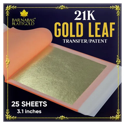 BARNABAS BLATTGOLD Gold Leaf - Oro real de 21 quilates [25 hojas, 3.4 pulgadas] - Hojas sueltas para pintura, arte y manualidades Hoja suelta