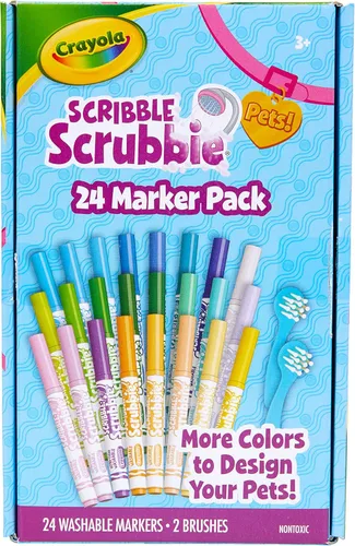 Crayola Scribble Scrubbie Pets - Juego de recambio y expansión de marcadores - 24 marcadores lavables para niños, regalos para niñas y niños