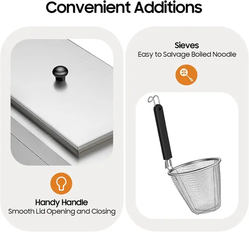 Miniatura 9 de LYNICESHOP Olla de pasta, máquina de cocción de fideos comercial, 2000 W, cocina eléctrica de pasta con cestas, cocina eléctrica para pasta, horno