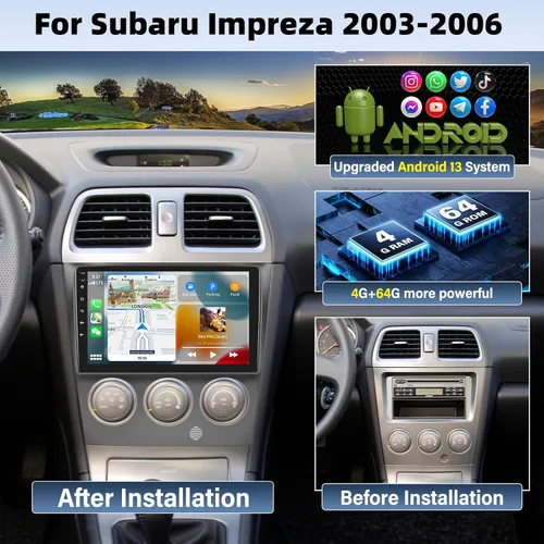 Miniatura 2 de 4G+64G para Subaru Impreza 2003-2006 Android 13 Radio estéreo inalámbrica CarPlay Android Auto navegación GPS 9 pulgadas 1280 * 720P pantalla táctil