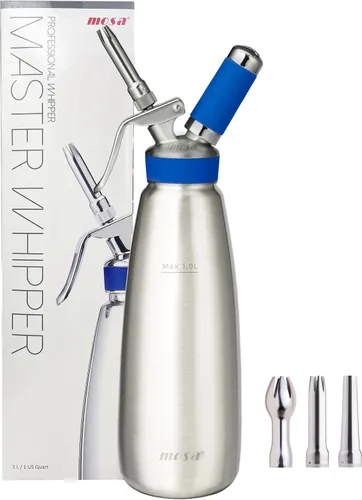 Mosa Dispensador profesional de crema batida de acero inoxidable de 1 cuarto (1 litro), batidora de crema 3 en 1, máquina de preparación fría nitro