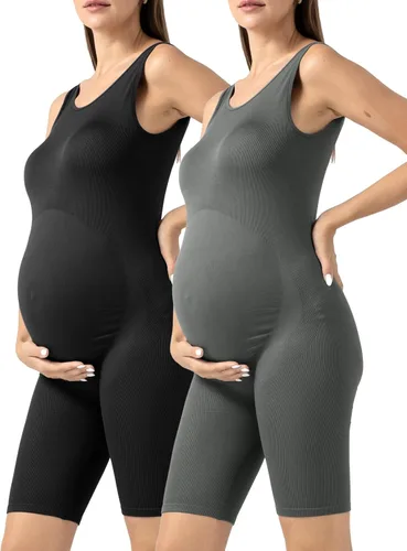 SUNNYBUY Body de maternidad para mujer, sin costuras, para embarazo, acanalado, bodycon, pijama, camiseta sin mangas, pantalones cortos