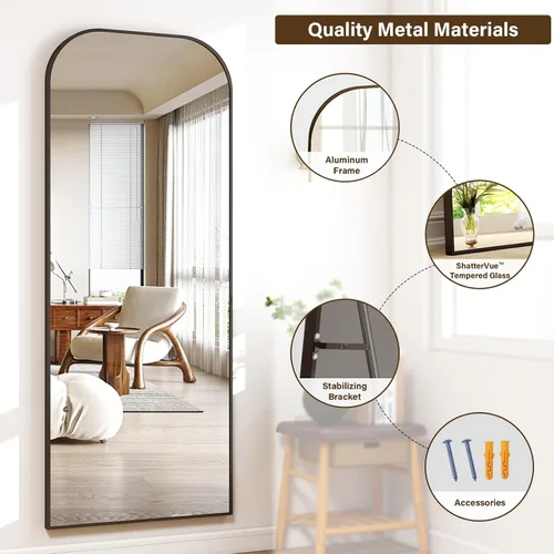 Miniatura 6 de Espejo de cuerpo entero de 56 x 21 pulgadas - Espejo grande de pie y montable en pared con marco de aluminio resistente, diseño de parte superior