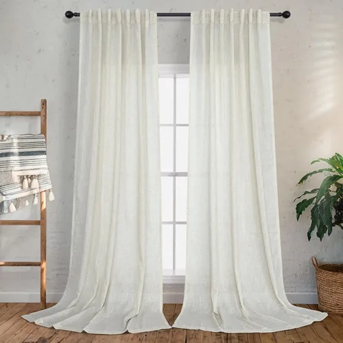 Miniatura 12 de Cortinas Largas de Lino de Lino 108 Pulgadas de Longitud para Sala de Estar 2 Paneles Bolsillo de Pestaña Trasera Cortinas Grandes para Ventana Saco