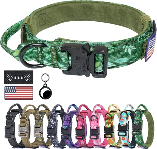 Miniatura 9 de Collar táctico para perro, collar con camuflaje digital para perros grandes, collar militar K9 ajustable y resistente con asa, con la bandera