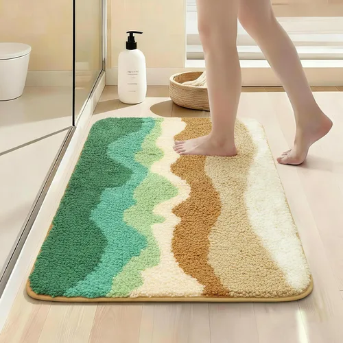 Alfombra de baño de 24 x 16 pulgadas, absorbente, antideslizante, lavable a máquina, alfombra de baño suave para suelo de baño, ducha, bañera, Playa