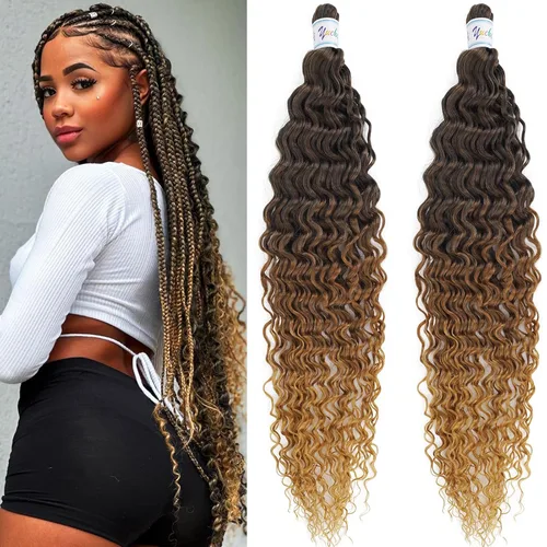 Miniatura 58 de Cabello para trenzar rizado ondulado negro 1B preestirado de onda oceánica profunda de ganchillo bohemio para trenzar de 16 pulgadas, 2 paquetes