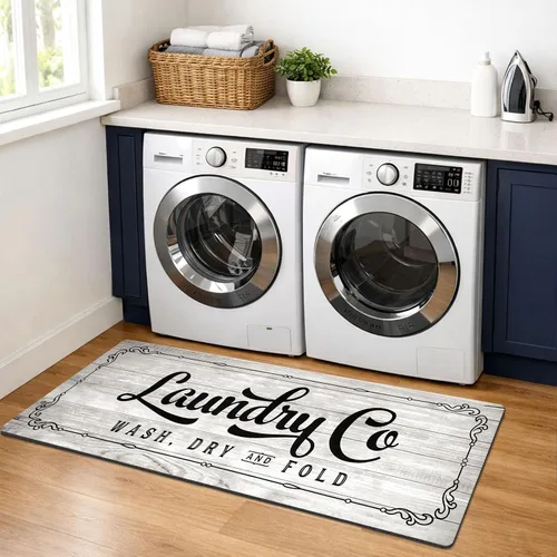 Miniatura 24 de Lansny Alfombra de lavandería de 20 x 60 pulgadas, antideslizante, impermeable, para decoración de cuarto de servicio, lavable, alfombra de Gris