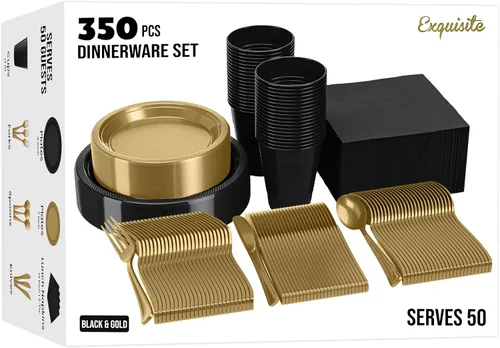 Miniatura 36 de Party Solids 350 Piezas Platos de Plástico Blanco Para Fiestas, Juego de Platos Desechables Blancos, 50 de Cada Juego de Platos para Cena de 9