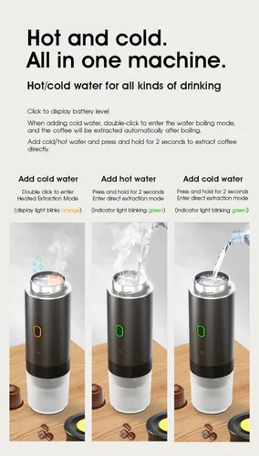 Miniatura 5 de Cafetera eléctrica portátil inalámbrica con USB-C, autocalentable, cafetera espresso recargable para viajes, camping, casa rodante, hogar, oficina