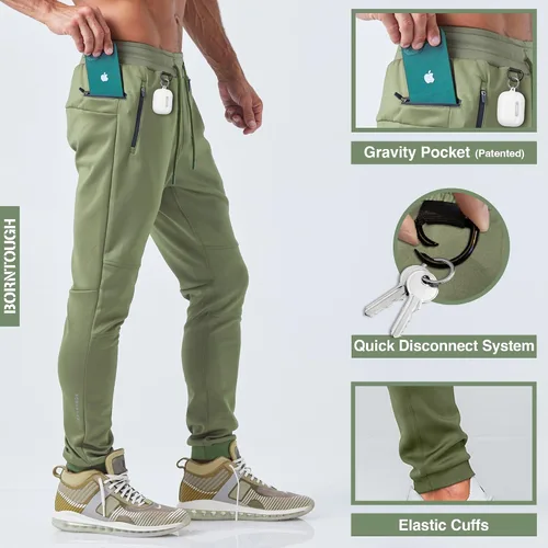 Miniatura 2 de Born Tough Pantalones deportivos de entrenamiento ajustados para hombre, para fisicoculturismo, gimnasio, pantalones deportivos con bolsillos