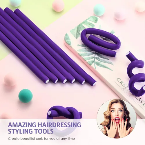 Miniatura 5 de WILLBOND 60 varillas rizadoras flexibles, rodillos flexibles, sin calor, para cabello largo y corto para mujeres (0.3 x 7 pulgadas, morado)