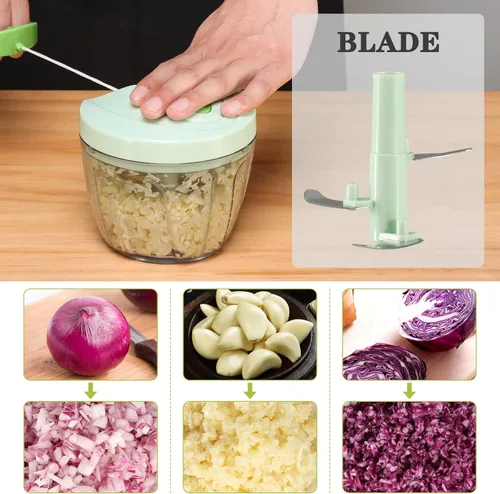 Miniatura 2 de Cambom - Picador manual de alimentos, cortador de verduras, picador con cordón para cebollas, frutas y nueces, material seguro para alimentos sin