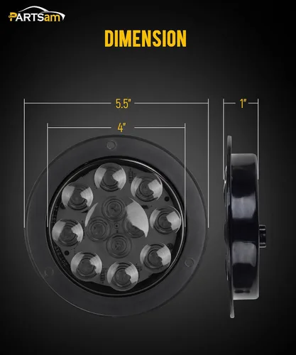 Miniatura 5 de Partsam 2 luces traseras redondas de 4.0 in de color rojo, para remolque, con montura de brida, lentes de humo, 12 luces LED rojas, resistentes al