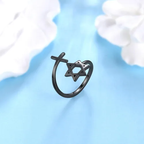 Miniatura 62 de Jewmon Anillo de plata de ley con estrella de David para mujer – Anillo ajustable Magen David – Amuleto Wicca – Regalos judíos