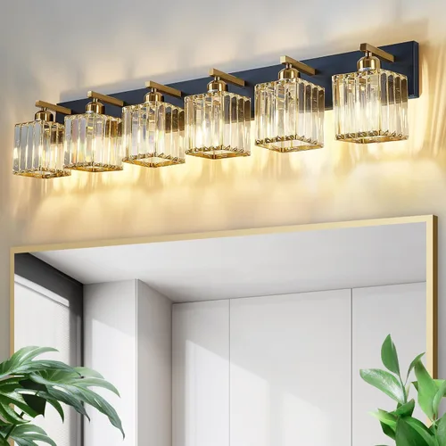 Miniatura 13 de Moderna lámpara de tocador de baño de 3 luces de cristal cromado moderno sobre espejo cromado iluminación de tocador de cristal aplique de pared