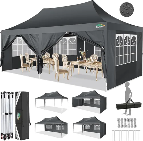 Miniatura 26 de COBIZI Toldo desplegable de 10 x 10 pies con 4 paredes laterales, toldo fácil de instalar para eventos, deportes, playa, fiestas, toldos de fiesta