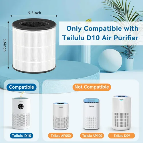 Miniatura 7 de Tailulu Paquete de 2 Filtros de Repuesto D10, Filtro Purificador de Aire para Purificador de Aire Tailulu D10, Filtro de Repuesto Verdadero 3 en 1