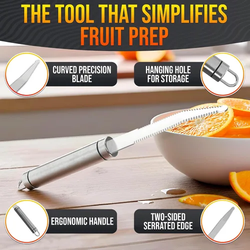 Miniatura 5 de Cuchillo de toronja con doble hoja dentada curva, cortador y pelador de frutas cítricas de acero inoxidable con mango ergonómico, apto