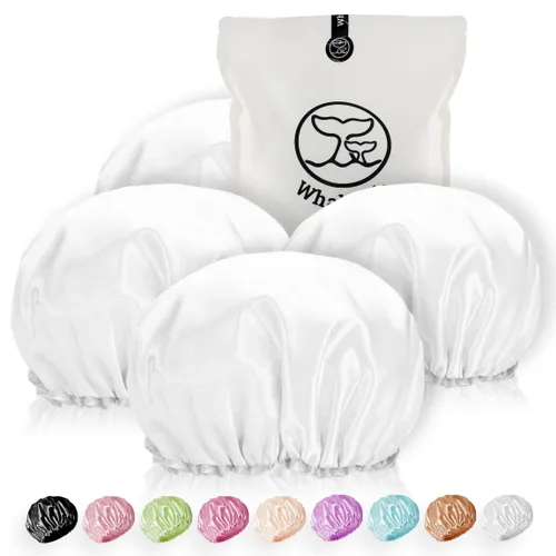 Miniatura 13 de Gorro de ducha para mujer, reutilizables, extra grandes, para hombres, de satén, de doble capa, EVA, impermeable, gorro de pelo largo