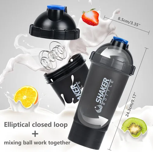 Miniatura 4 de Shaker Bottle - Botellas mezcladoras de proteínas de 18 onzas con almacenamiento de polvo y estuche para píldoras, 16.9 fl oz, taza agitadora de Azul