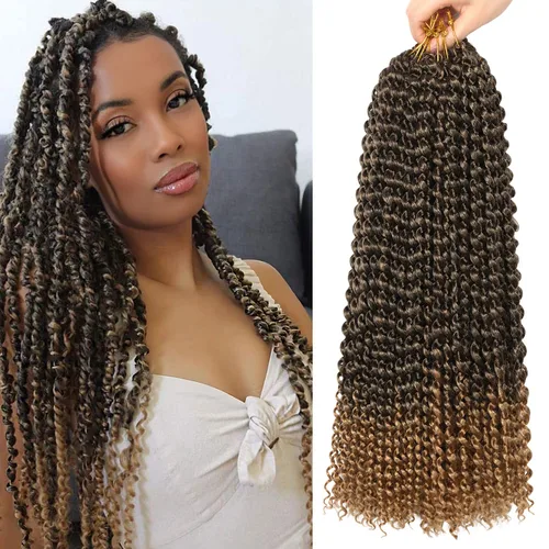 Miniatura 37 de Cabello Passion Twist de 30 pulgadas, cabello rubio de ondas de agua con ganchillo para mujeres, cabello rubio Passion Twist de ganchillo largo 27#