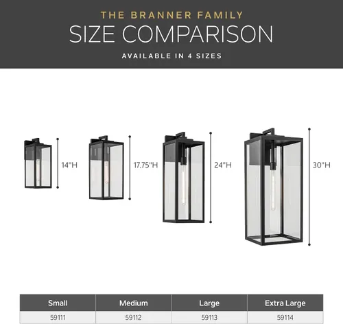 Miniatura 5 de Kichler Branner 59111BKT - Lámpara de pared tradicional para exteriores, con textura negra, de lujo, con cristal transparente, para puertas