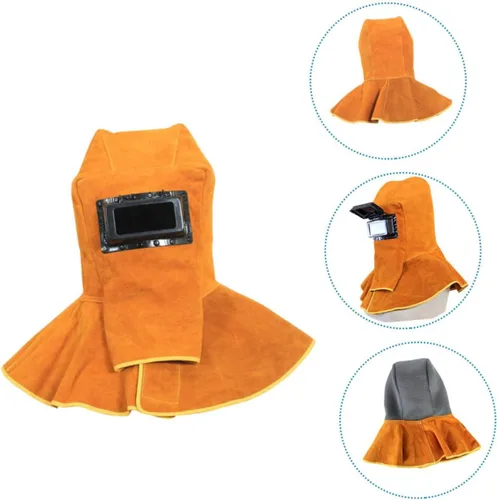 Miniatura 8 de jojofuny Máscara de soldadura de cuero, gorra de soldadura de cuero, visera de soldadura, sombrero de soldador, gorra de soldadura con cuello