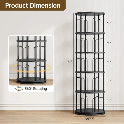 Miniatura 2 de Estantería giratoria de 5 niveles de altura, torre giratoria de 360°, organizador de estante redondo giratorio vertical para espacios pequeños, Negro