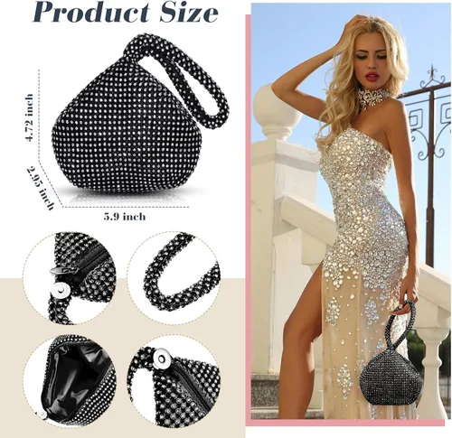 Miniatura 5 de Weewooday Monederos de mano para mujer, 2 piezas de diamantes de imitación, bolso de mano con diamantes de imitación, bolso de noche triangular