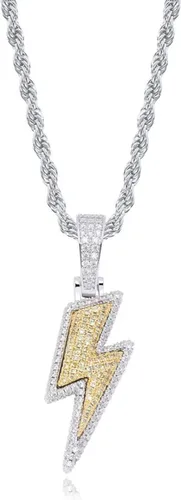JINAO Hip Hop - Colgante con diseño de rayo chapado en oro de 18 quilates con circonita cúbica con micropave de imitación de diamante para hombres y