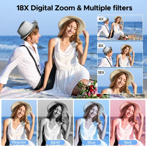 Miniatura 3 de Cámara digital, cámara de doble pantalla 4K 64MP UHD, zoom digital 18X, cámara portátil de apuntar y disparar con tarjeta TF de 32 GB y batería