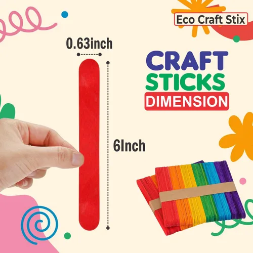 Miniatura 2 de Palitos de manualidades jumbo de colores Eco Craft Stix de 6 pulgadas, paquete de 1,000 unidades de palitos de manualidades jumbo