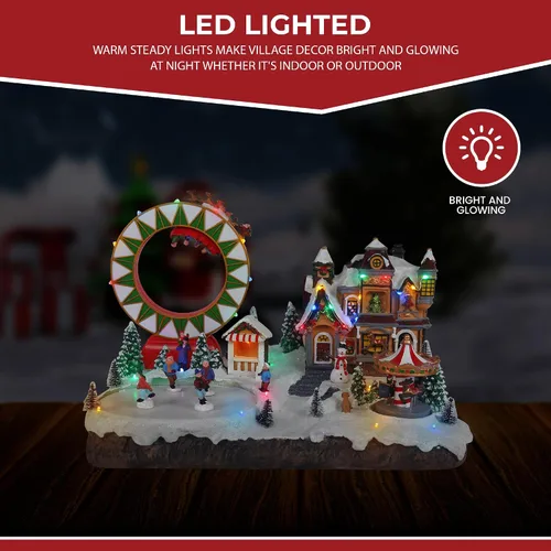 Miniatura 7 de Christmas Village Grand Carnival – Aldea musical animada de nieve preiluminada con patinadores en movimiento, trineo de renos de Papá Noel, tiovivo