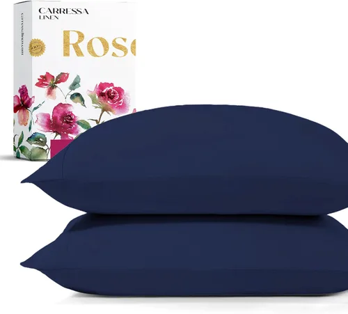 Miniatura 10 de Carressa Linen Juego de 2 fundas de almohada 100% algodón egipcio, tamaño estándar, lujosas fundas de almohada de algodón de la serie 1200