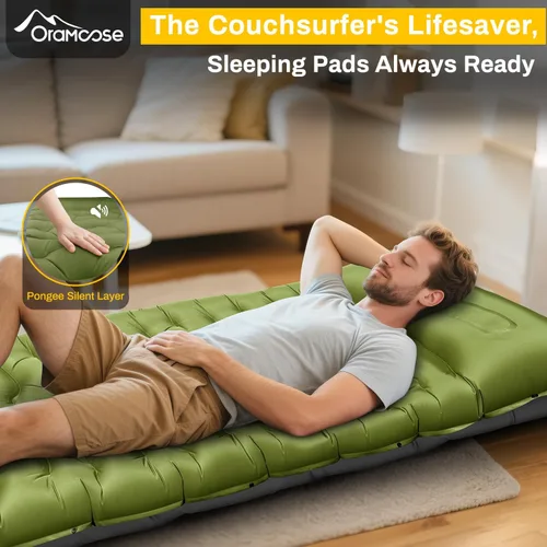 Miniatura 5 de Almohadilla de dormir para camping, extra gruesa de 6 pulgadas, inflable, con almohada, bomba de pie incorporada, almohadilla para dormir para Verde