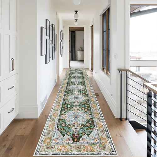 Miniatura 68 de U'Artlines Alfombra de Área Bohemia Lavable, 2x3 Pequeña Suave Antideslizante Vintage Felpudo para Puerta Frontal Interior Alfombra Verde