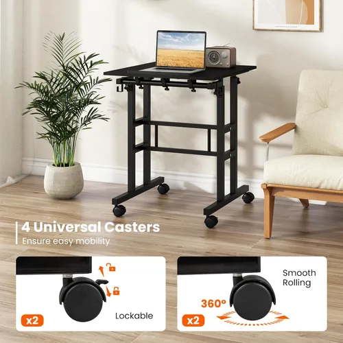 Miniatura 6 de Tangkula Escritorio móvil de pie, carrito de podio para laptop de altura ajustable con mesa inclinable y ángulo ajustable, escritorio de computadora
