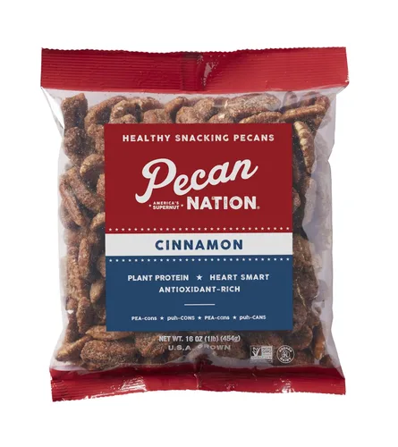 Pecan Nation Mitades de nuez pecana de Georgia tostadas con canela, 16 oz., Natural, Sin conservantes, Ricas en antioxidantes, Sin OMG, Aperitivo
