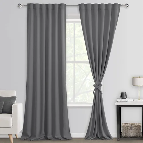 Miniatura 31 de DWCN Cortinas opacas con pestaña trasera para ventana - Cortinas opacas con bolsillo para barra para oscurecer la habitación para dormitorio/sala