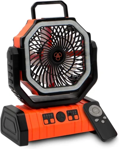 Ventilador de exterior F6 – ventiladores portátiles personales recargables con luz LED y control remoto – ventilador de viaje plegable Naranja