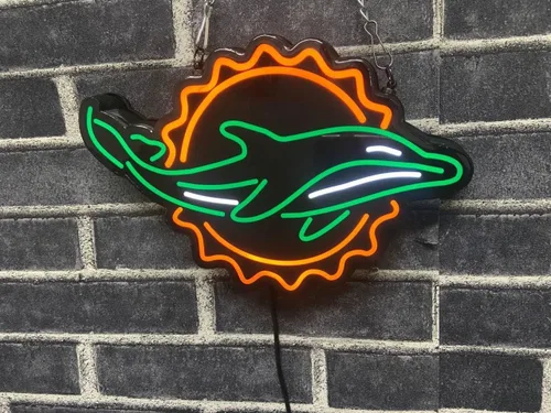 Miniatura 2 de Queen Sense 10 "Vivid Miamis Sports Team Dolphin LED Sign Light Lámpara Linda Decoración de pared de neón brillante A110MDLV2NLED