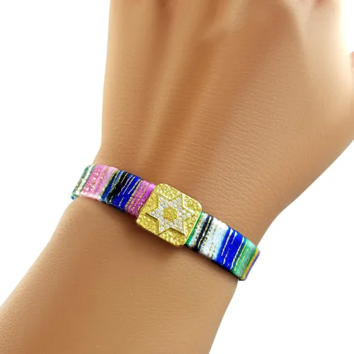 Miniatura 27 de Alef Bet by Paula Macrame Friendship Bracelet in Shades of Blue with Gold-plated Jewish Star of David Charm