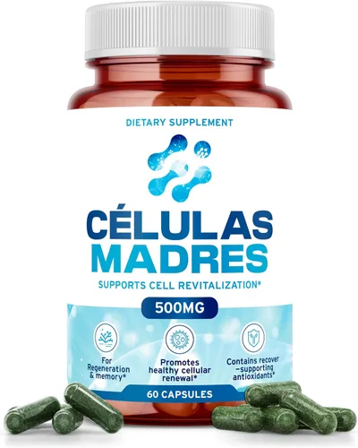 Suplementos de células madre de 500 mg (60 cápsulas) Natural Anti-Envejecimiento y Longevidad Apoyo con Espirulina y Clorella, Impulsa la Renovación