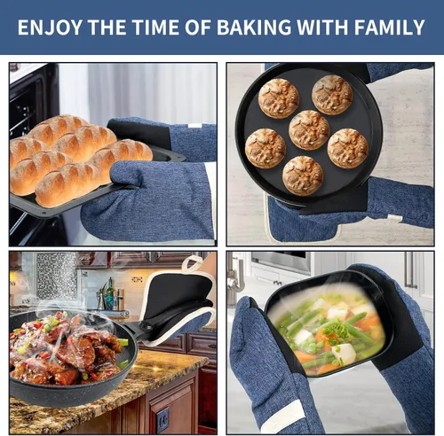 Miniatura 2 de Juego de guantes de horno y soportes para ollas, 4 piezas de guantes de horno de cocina resistentes al calor de 400 °F para cocina, guantes de horno