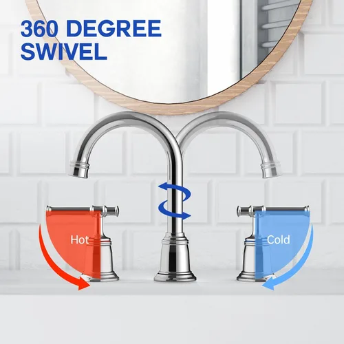 Miniatura 3 de Grifo clásico de baño de 8 pulgadas, grifos de baño para fregadero de 3 agujeros, grifo de baño de níquel cepillado generalizado con drenaje Cromo