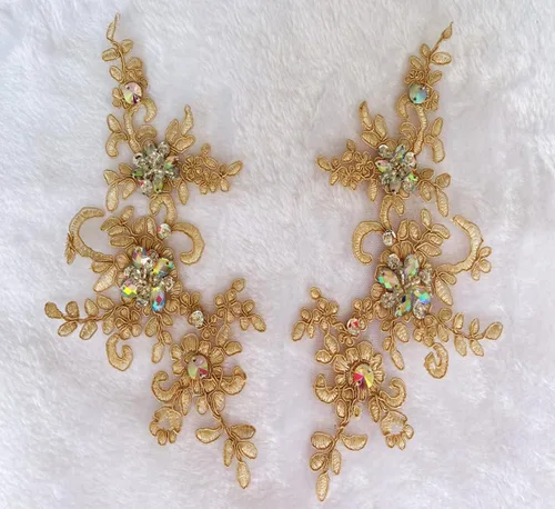 Miniatura 10 de Parches de tela de encaje fino bordados con diamantes de imitación bordados, decoración de vestido para coser en lentejuelas cuentas, accesorio