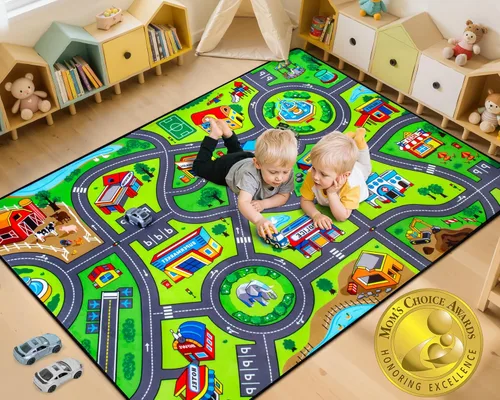 Miniatura 10 de AlfabetoAcre Alfombra para Niños, 5x7 pies Alfombras de Coches Animales para Niños, Extra Gruesa (0.4 pulgadas) - Alfombra de Carretera de Zoológico
